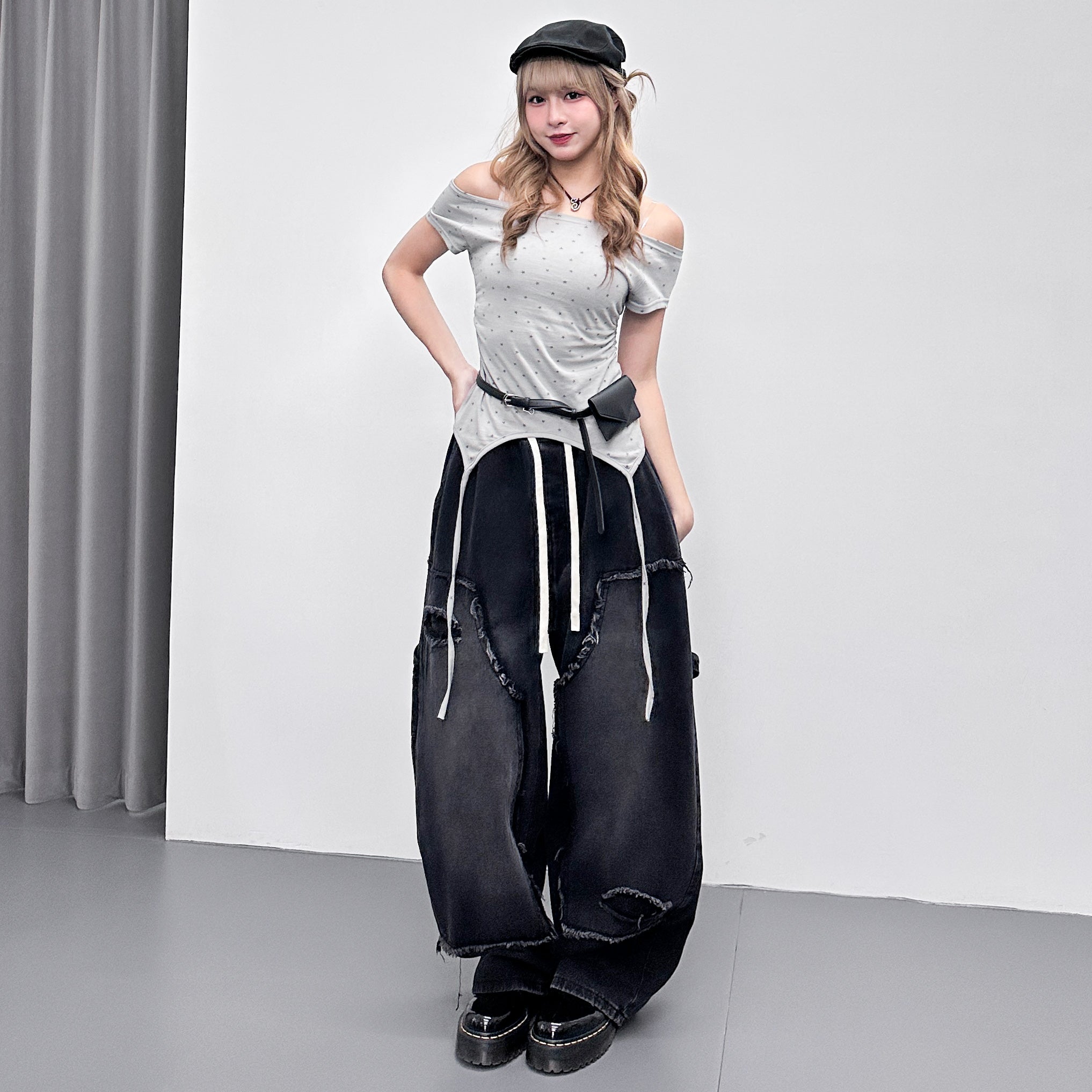 [韓妹必備] 2WAY STARS BOAT-NECK TEE/ 3色