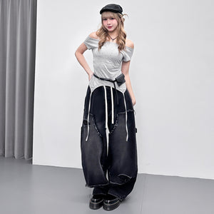 [韓妹必備] 2WAY STARS BOAT-NECK TEE/ 3色
