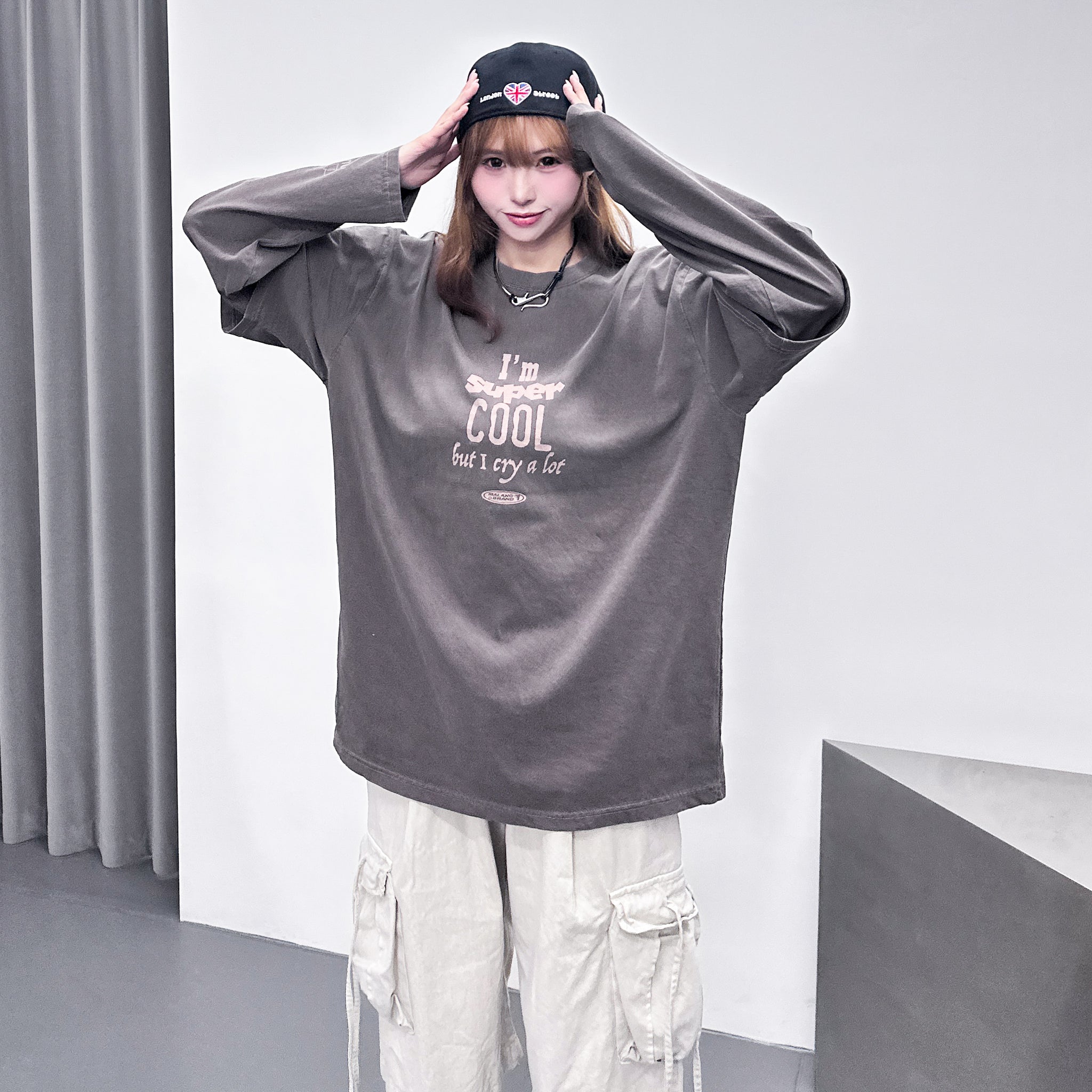 [UNISEX] 水洗假兩件I'M SUPER COOL BUT I CRY A LOT/ 2色