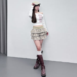 WARM SUNSHINE OFF SHOULDER LONG SLEEVE CROP TOP/ 2色