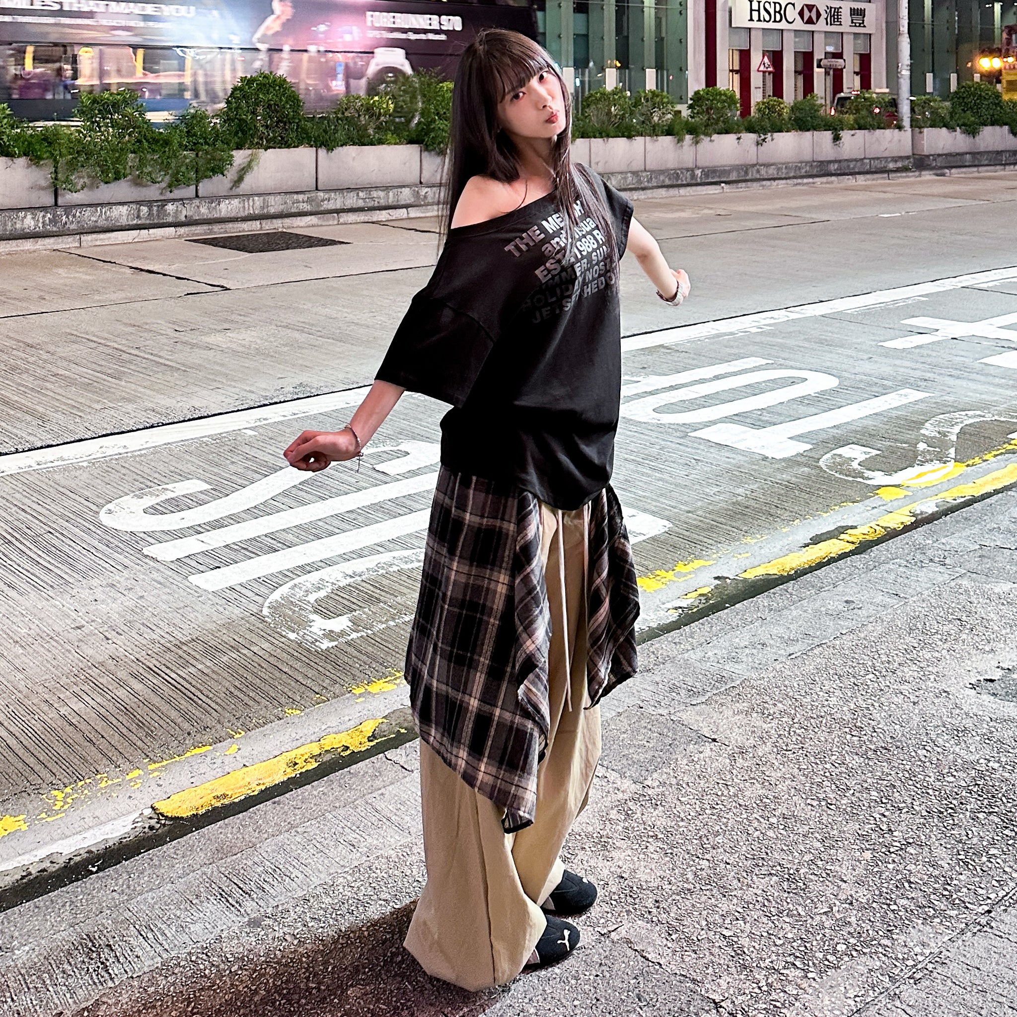 [UNISEX] 假兩件DOUBLE LAYER CHECK PANTS/ 2色