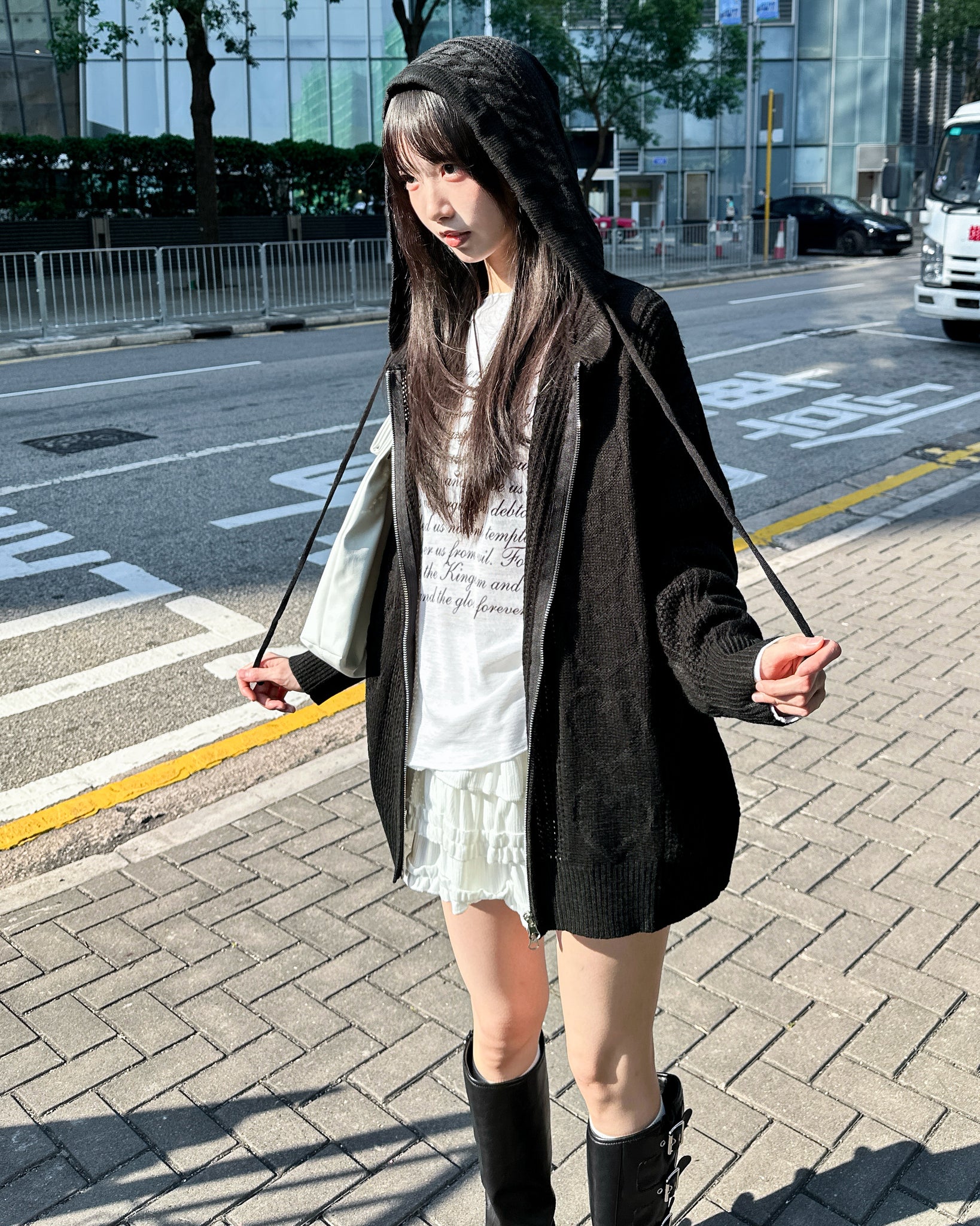 HEART CABLES ZIP-UP HOODED KNITWEAR/ 2色