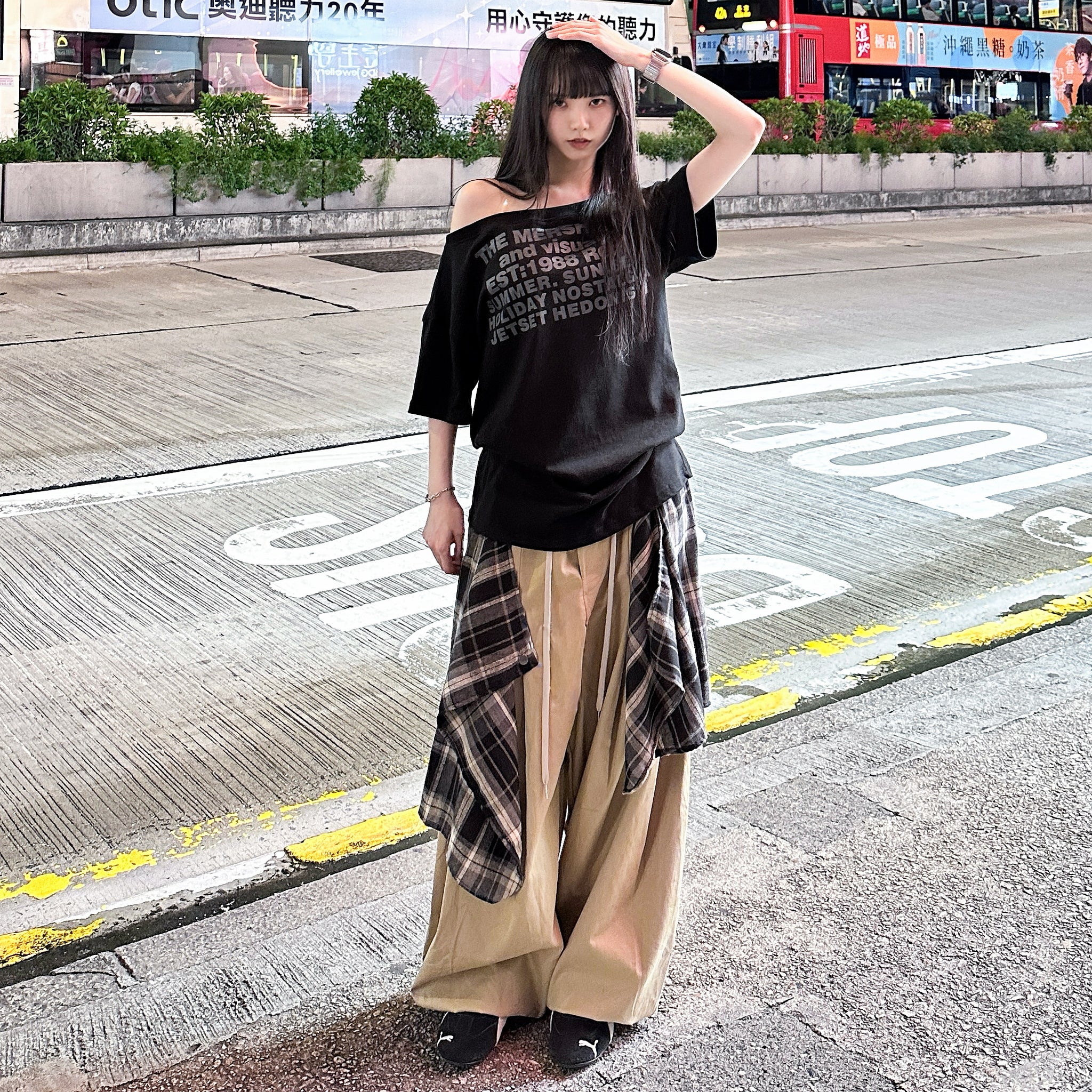 [UNISEX] 假兩件DOUBLE LAYER CHECK PANTS/ 2色