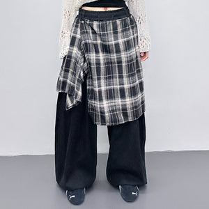 [UNISEX] 假兩件DOUBLE LAYER CHECK PANTS/ 2色