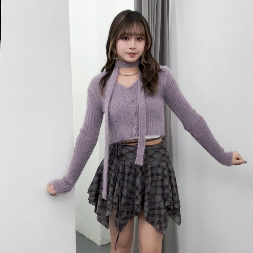 girly松針絨毛茸茸crop冷衫外套+頸帶/ 3色