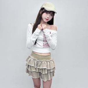 WARM SUNSHINE OFF SHOULDER LONG SLEEVE CROP TOP/ 2色