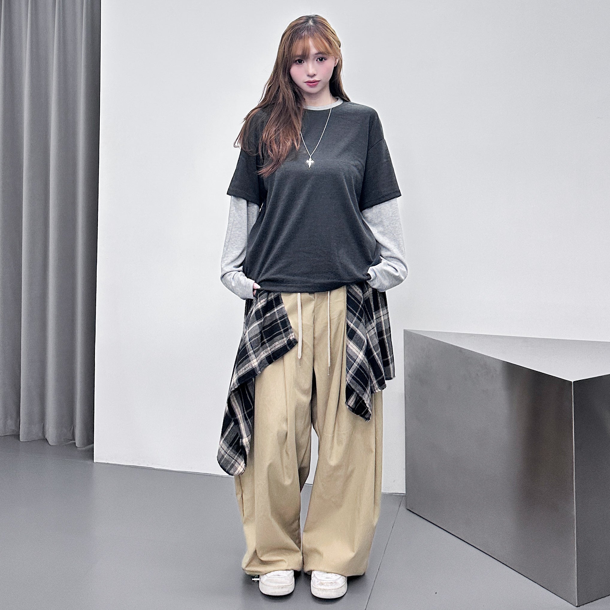 [UNISEX] 層次穿假兩件拼色長袖/ 2色