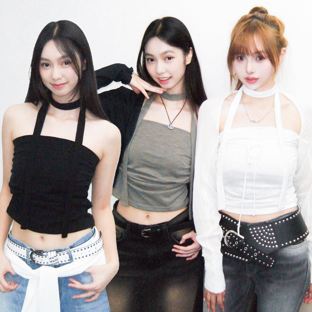 [BEST] WRINKLE TUBE TOP WITH SCARF/ 3色