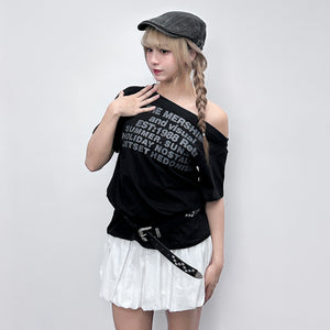 1988 UNBALANCED OFF SHOULDER  OVERFIT TEE/ 2色