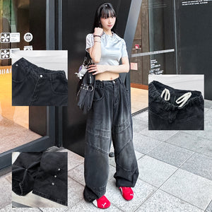 [UNISEX彎刀褲] BLACK WASHED SCIMITAR DENIM PANTS/ 1色