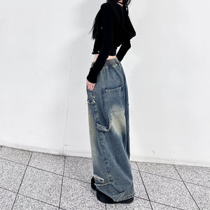 [BEST] UNISEX做舊復古蘇蘇邊SUPER WIDE DENIM PANTS/ 2色