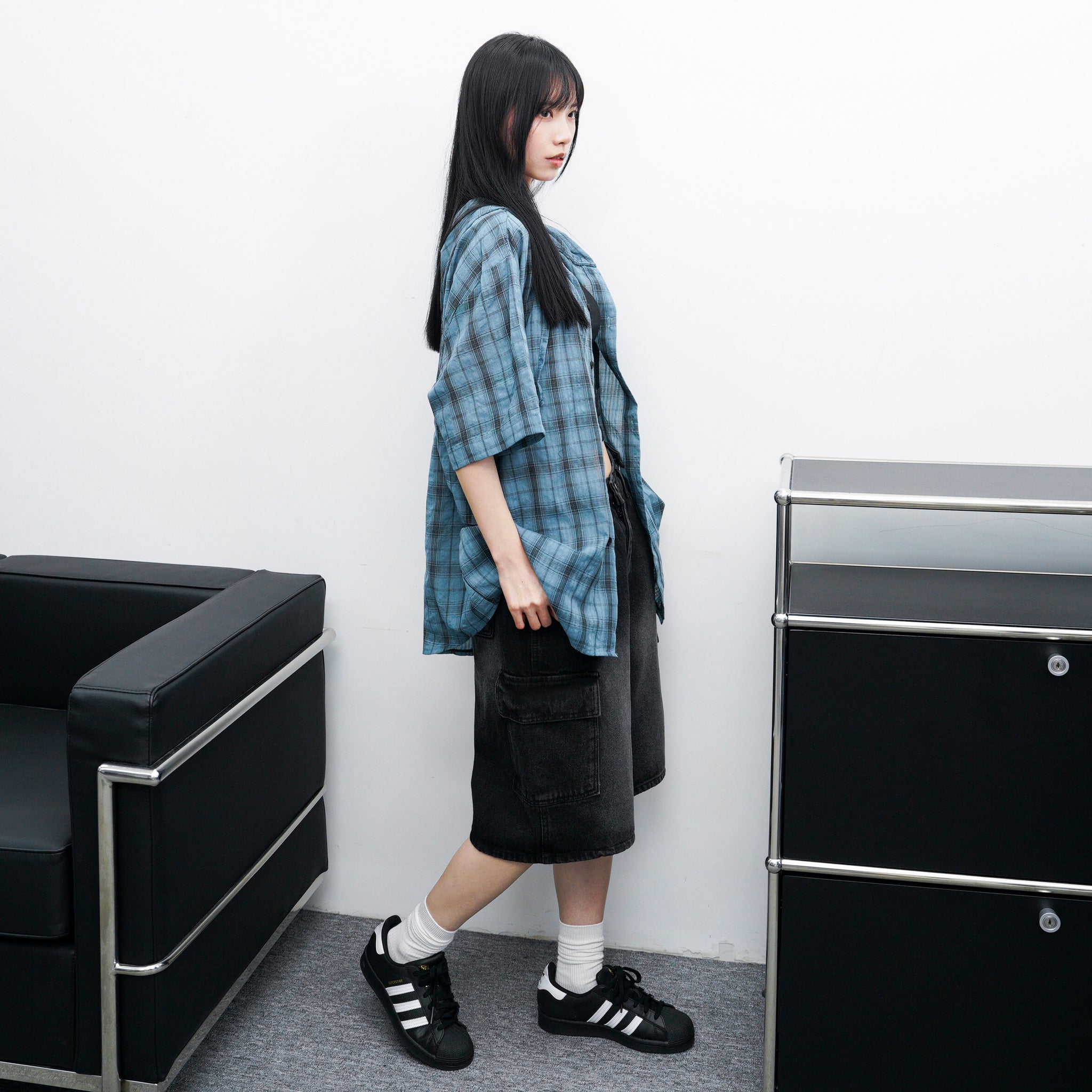 [BEST] BUTTONED CARGO BERMUDA DENIM PANTS/ 2色