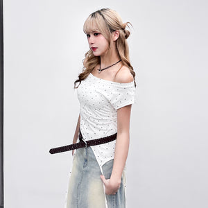 [韓妹必備] 2WAY STARS BOAT-NECK TEE/ 3色