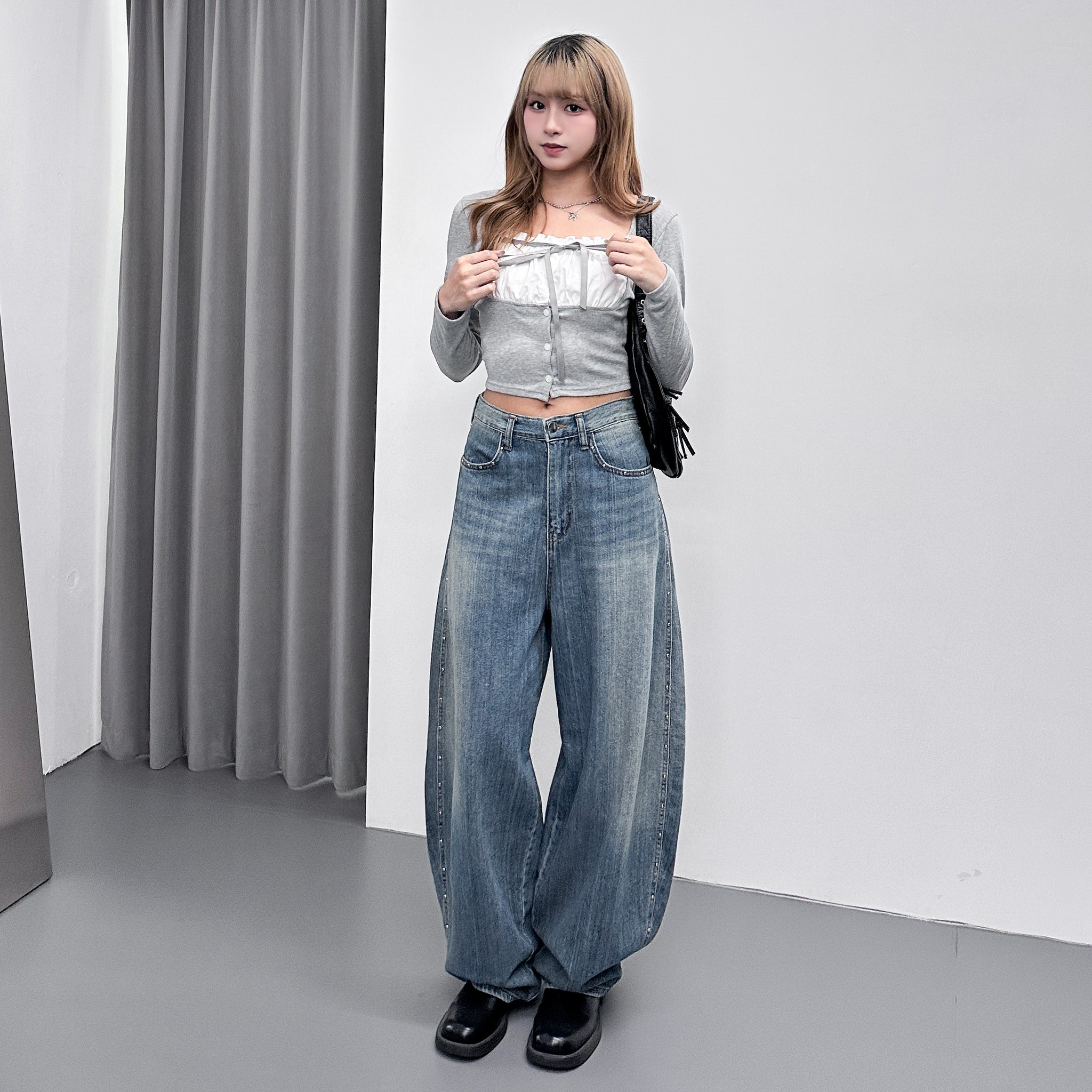 [BEST] SUMMER銀釘SLUB竹節棉輕盈薄款BALLOON DENIM PANTS/ 1色