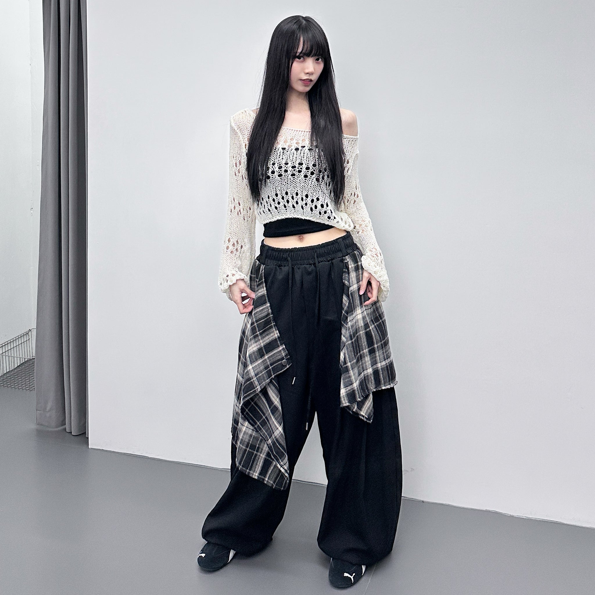 [UNISEX] 假兩件DOUBLE LAYER CHECK PANTS/ 2色