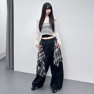 [UNISEX] 假兩件DOUBLE LAYER CHECK PANTS/ 2色