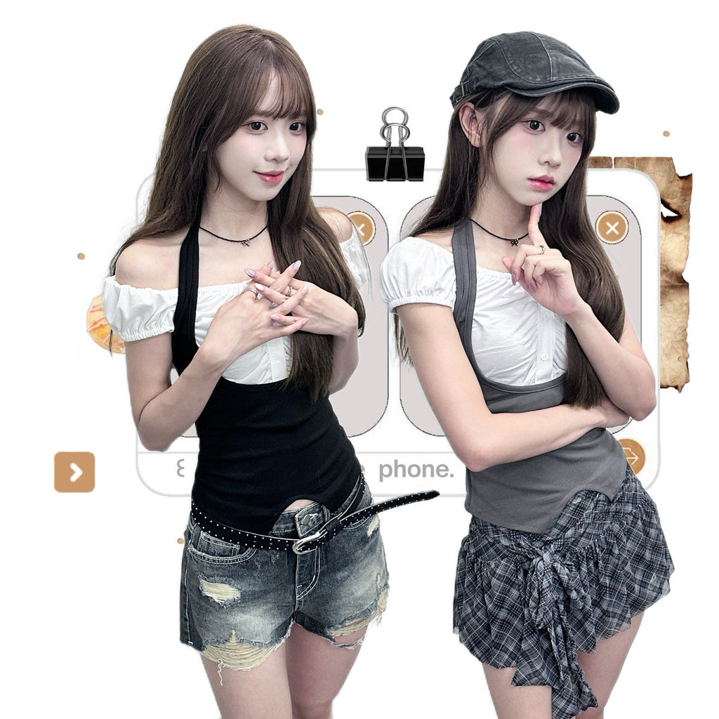 [2WAY] 假兩件HALTER TAYLOR TOP/ 2色