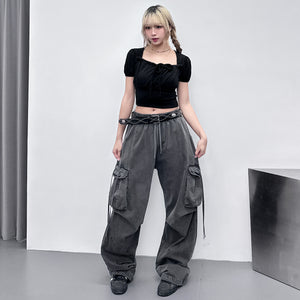 [BEST] 泡泡袖PLEATED RIBBON CROP TEE/ 2色