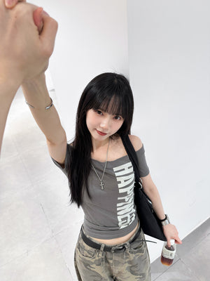 [BEST] 薄身超柔膚! HAPPINESS OFF SHOULDER TEE/ 2色