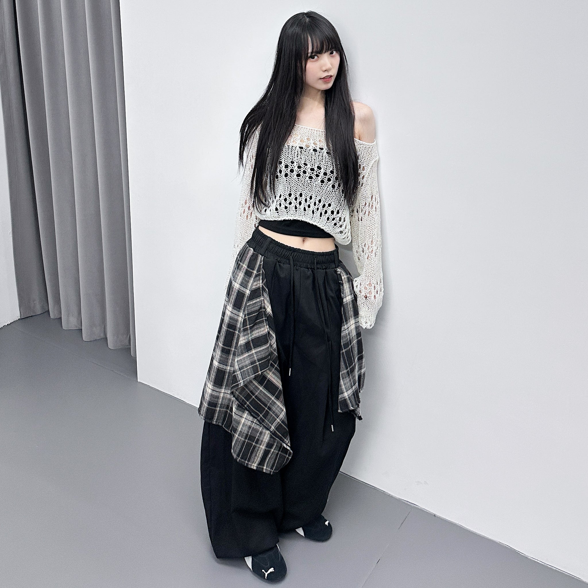 [UNISEX] 假兩件DOUBLE LAYER CHECK PANTS/ 2色