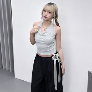 STRIPE HALTER NECK SLEEVELESS TOP/ 2色