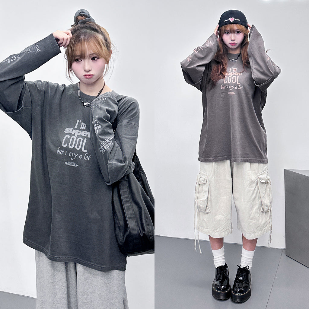 [UNISEX] 水洗假兩件I'M SUPER COOL BUT I CRY A LOT/ 2色