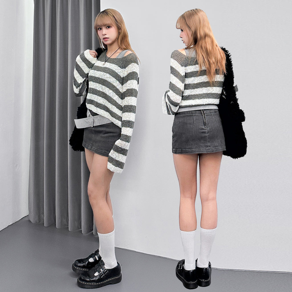 VINTAGE WASHING GREY SKIRT PANTS/ 1色