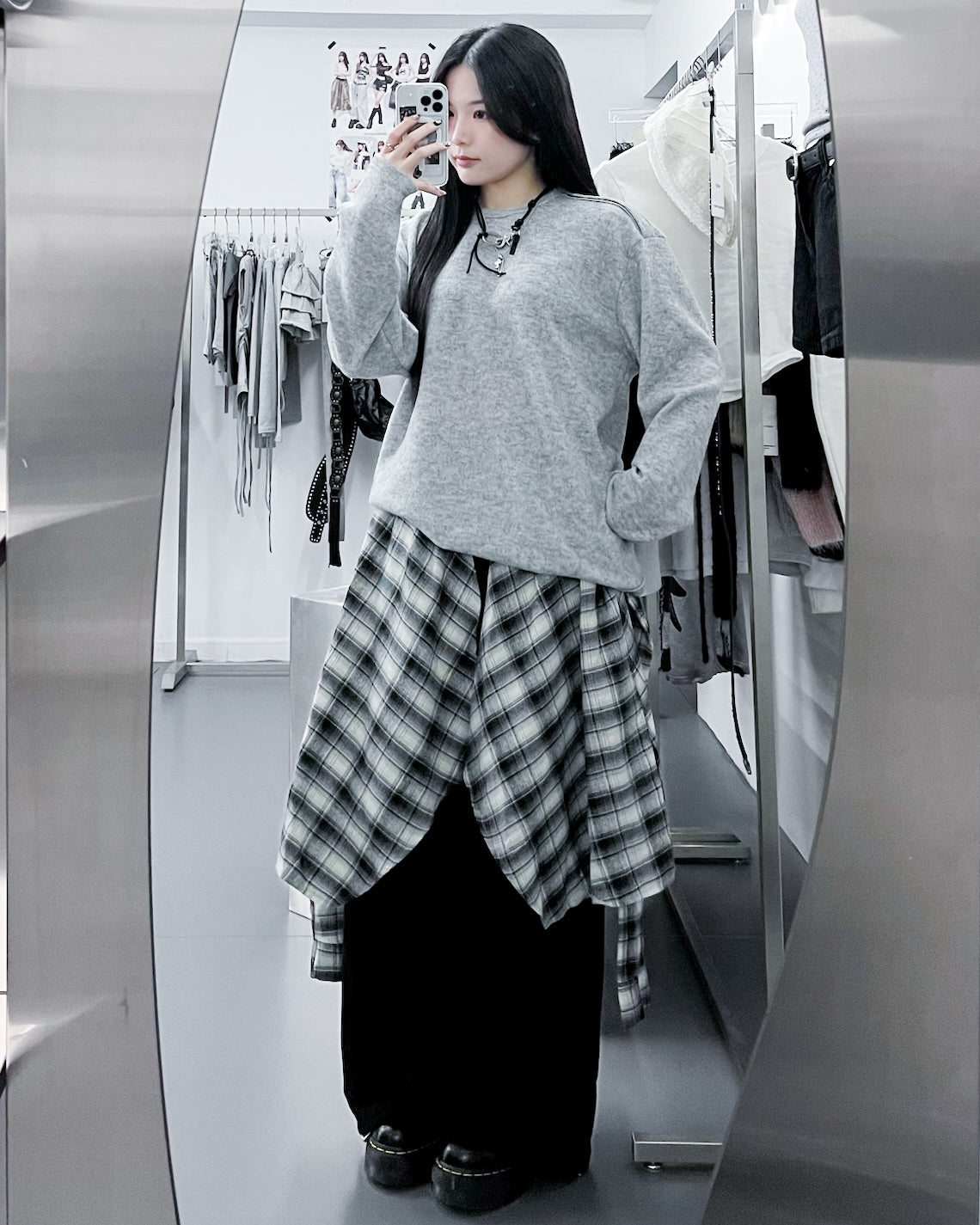 [UNISEX] 假兩件棉褲DOUBLE LAYER CHECK SWEATPANTS/ 2色