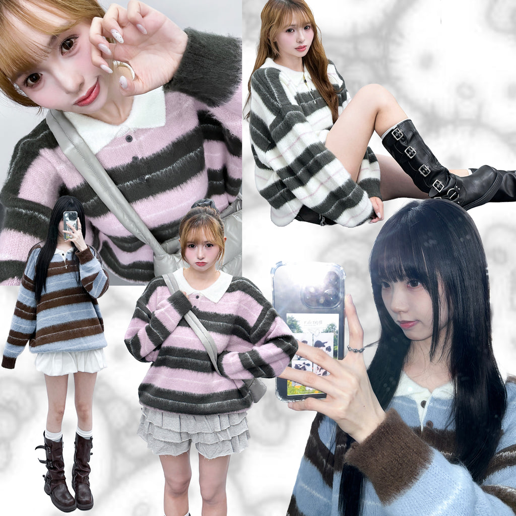 MOHAIR STRIPE KNITWEAR/ 3色