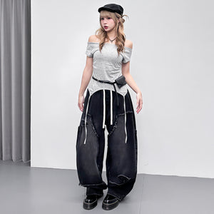 [韓妹必備] 2WAY STARS BOAT-NECK TEE/ 3色