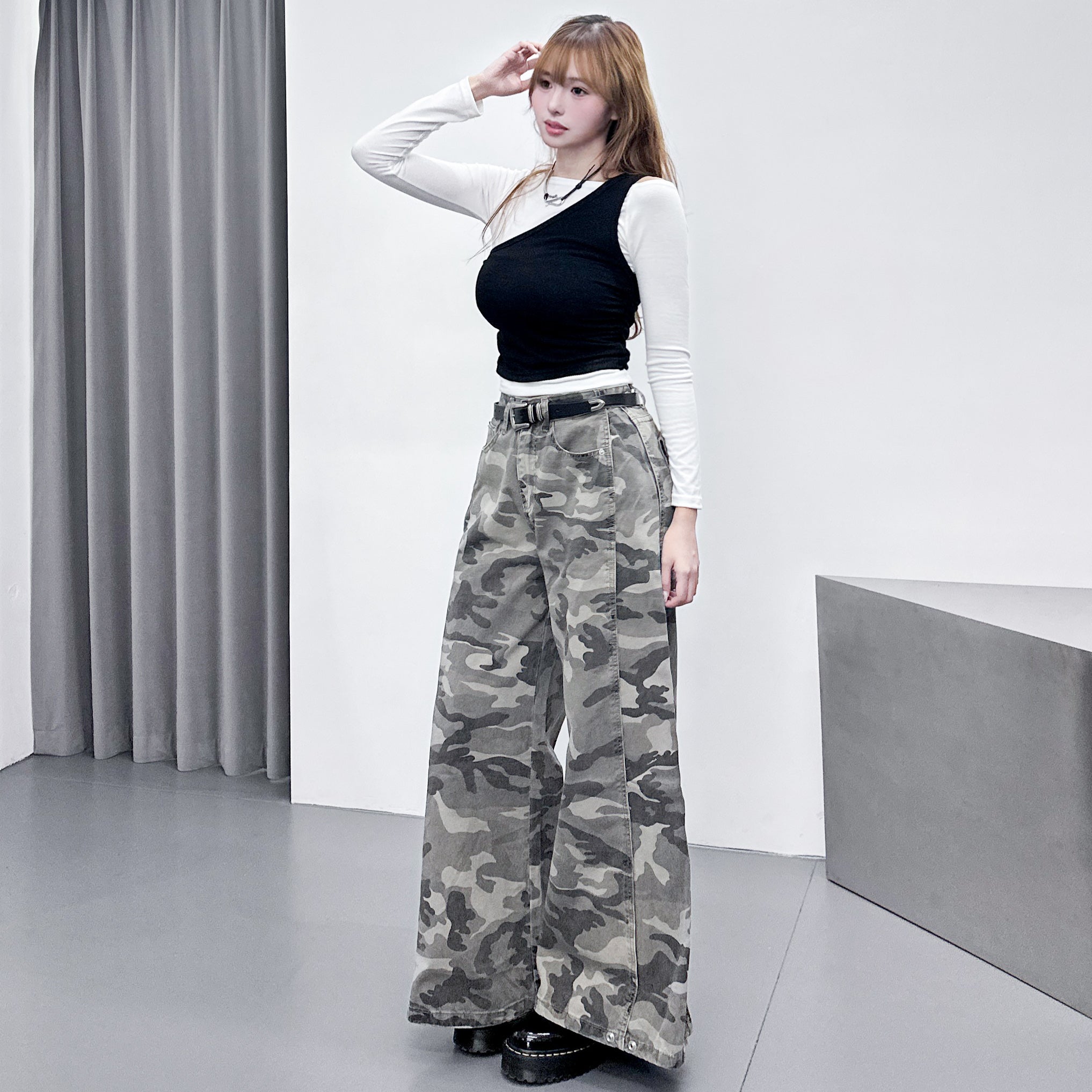 [假兩件] NANA OFF SHOULDER LONG SLEEVE TOP/ 2色