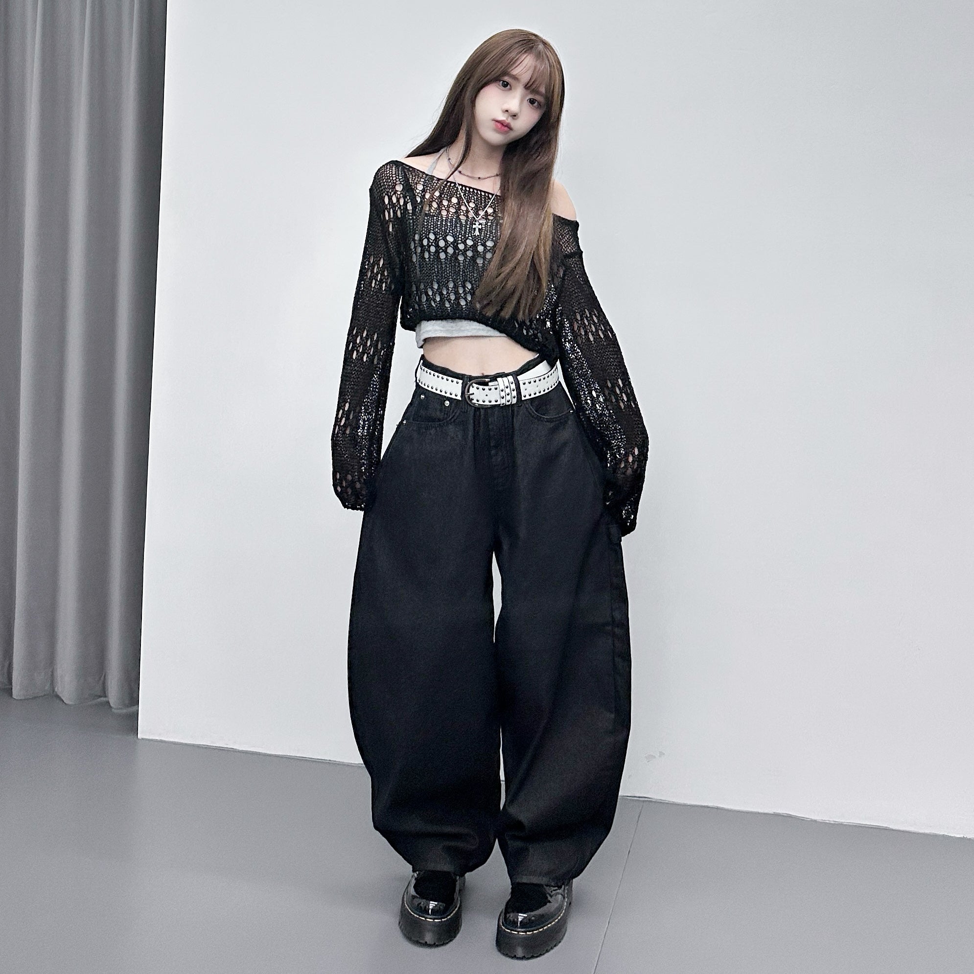 [入秋必選] BOAT-NECK可跌膊鏤空CROP KNIT/ 3色