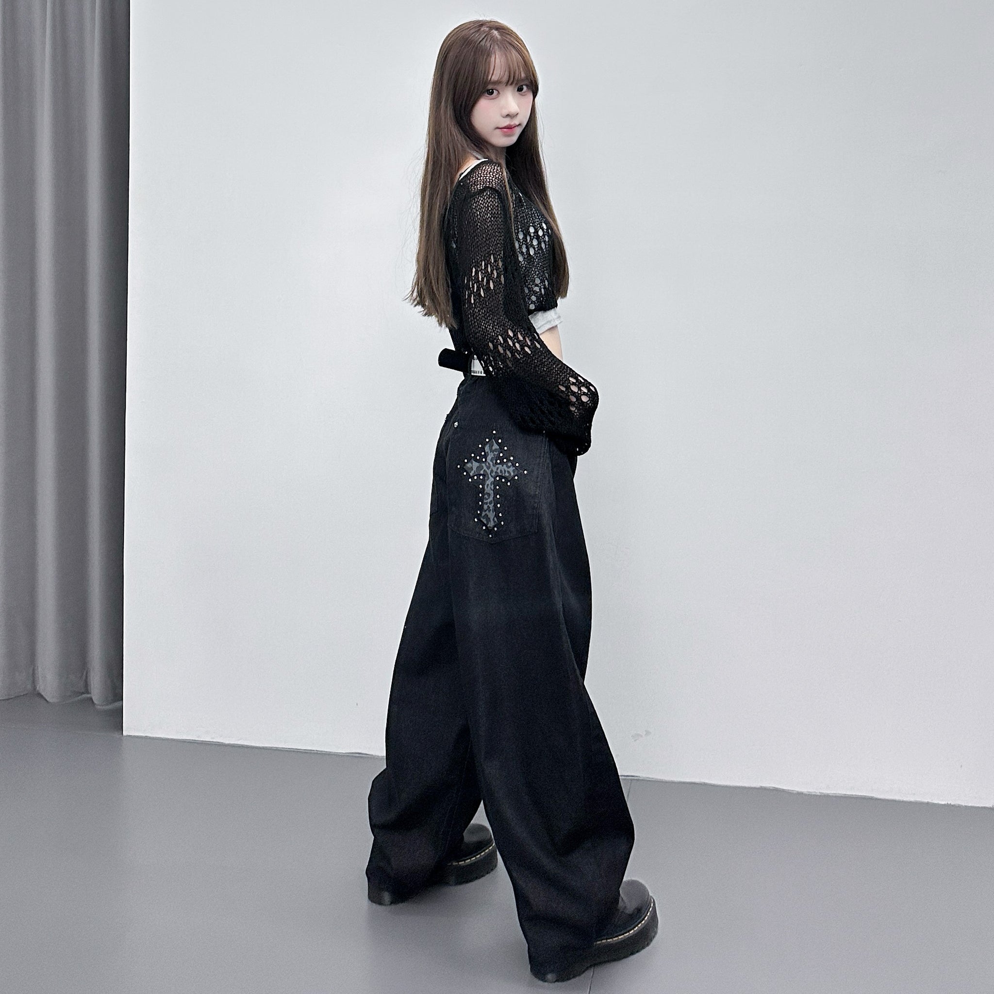 [BEST] STUDDED LEOPARD HOLY CROSS SCIMITAR PANTS/ 1色