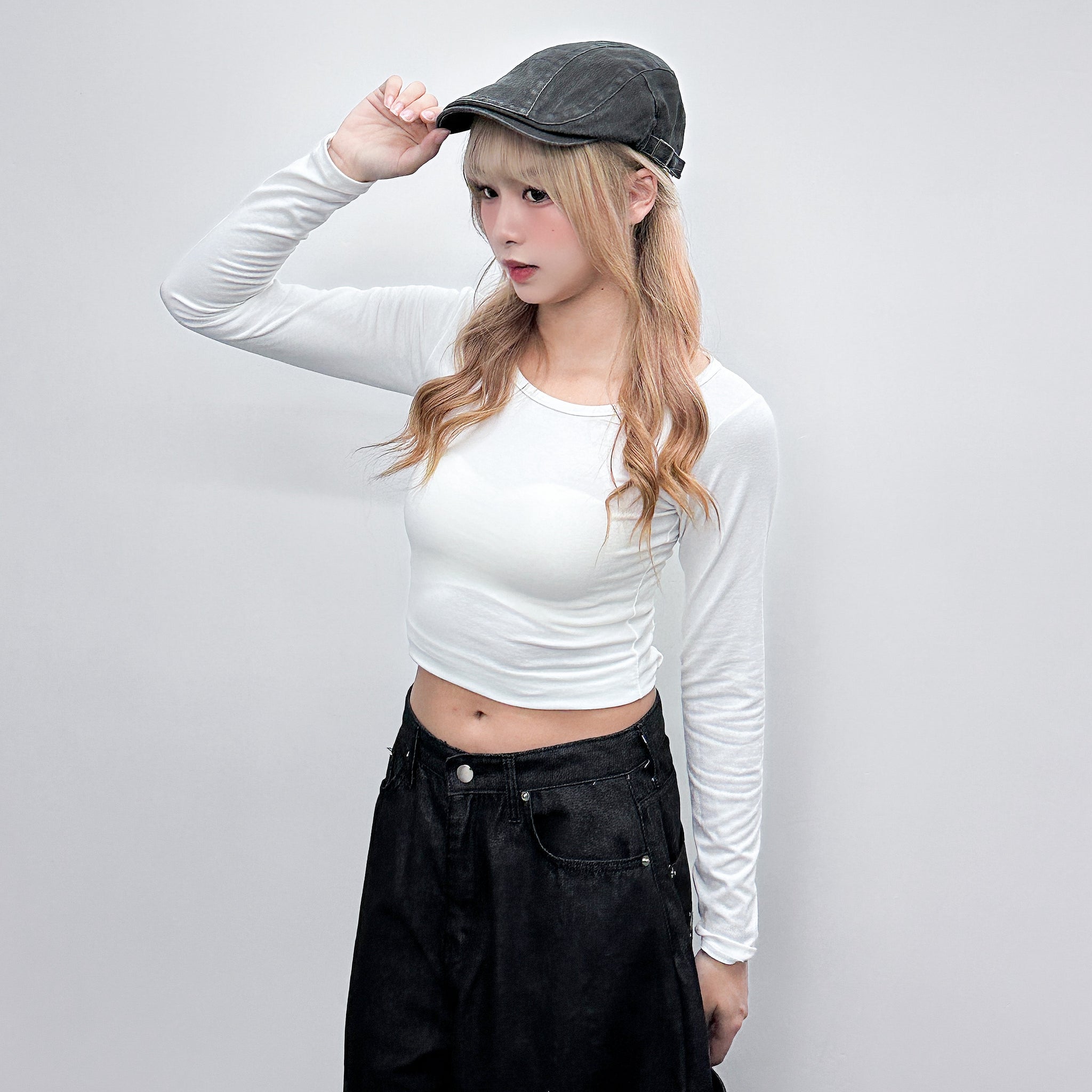 BACK TIE STRAP LONG SLEEVE TOP/ 2色