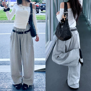 [UNISEX 高個子OK!] 有皮帶位! 可束腳EXTRA WIDE SWEATPANTS/ 1色