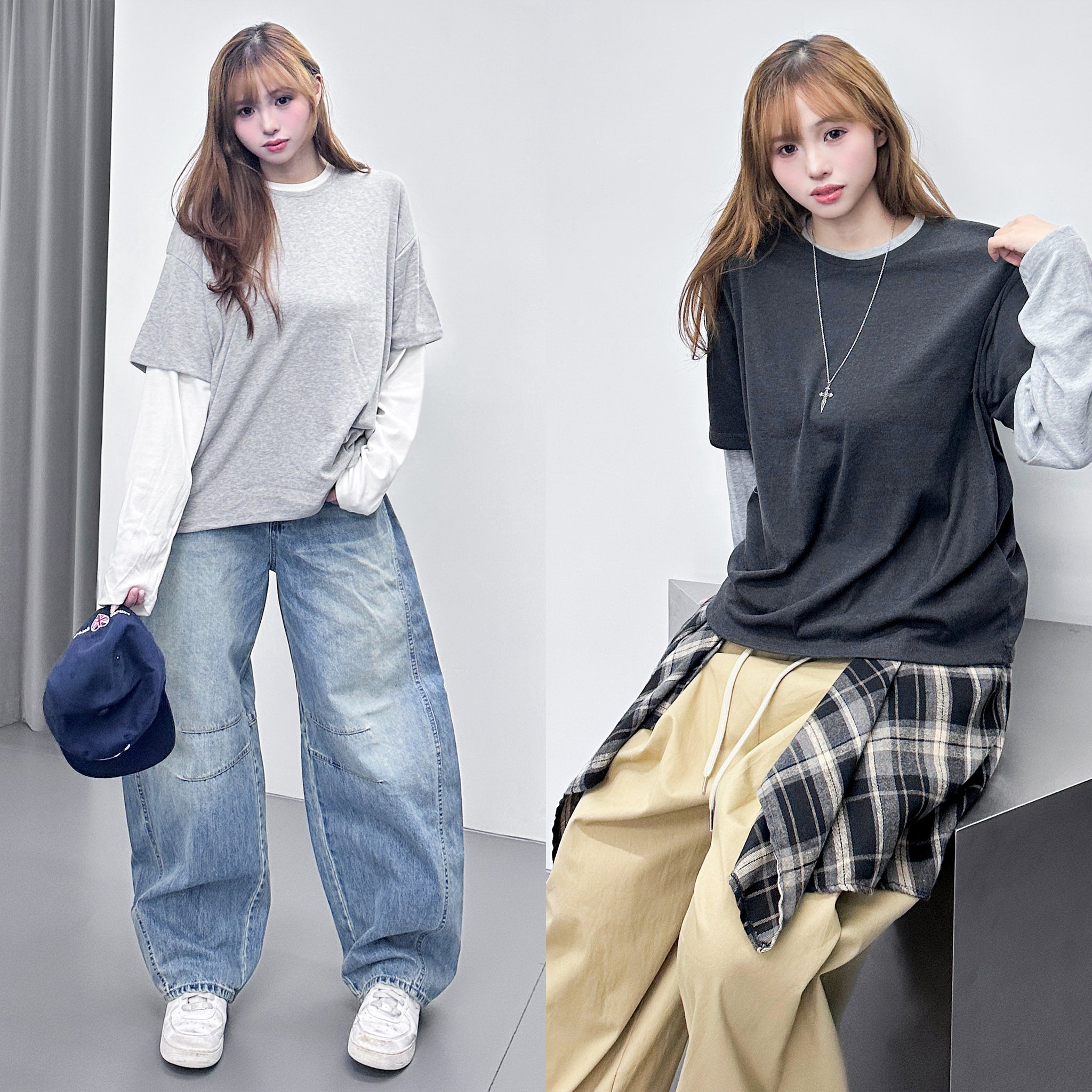 [UNISEX] 層次穿假兩件拼色長袖/ 2色