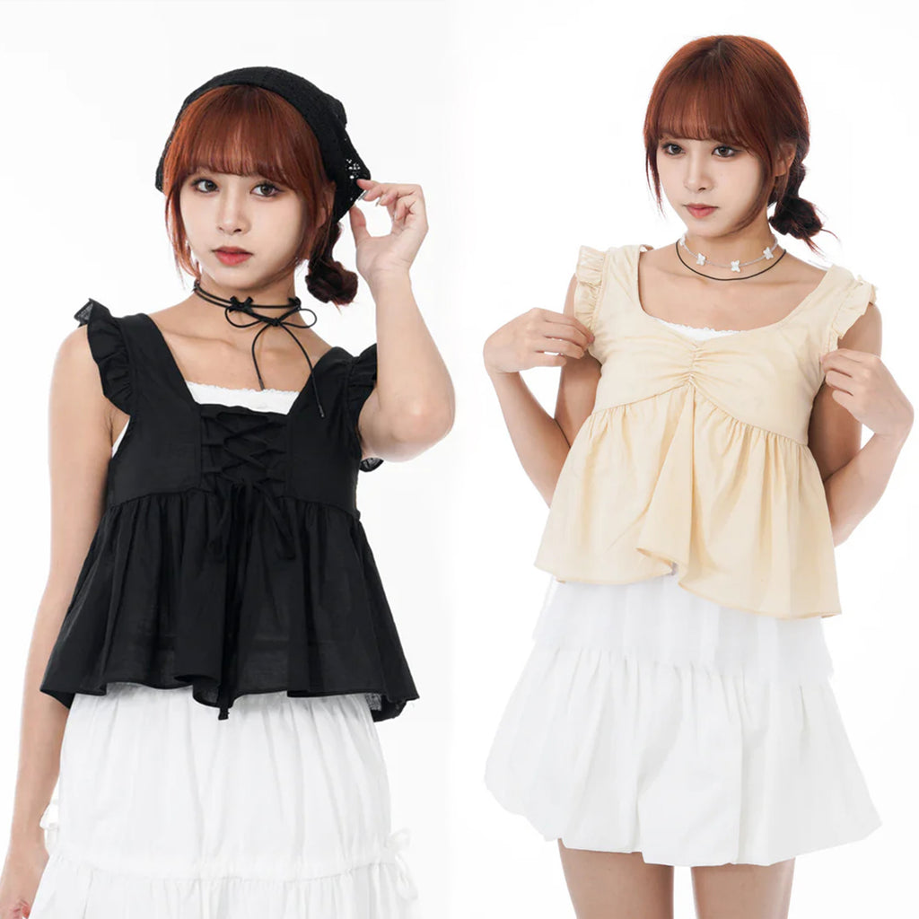 2WAY FRILL V-NECK CROP NASHI/ 2色