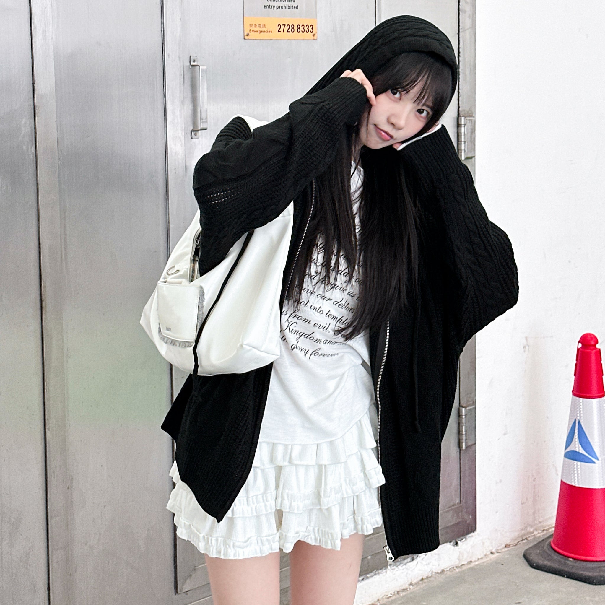 HEART CABLES ZIP-UP HOODED KNITWEAR/ 2色