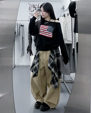 [UNISEX] 假兩件DOUBLE LAYER CHECK PANTS/ 2色