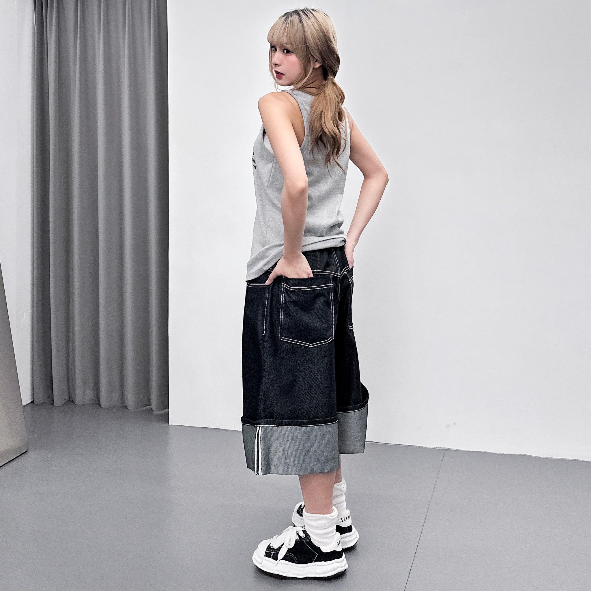[UNISEX] 不褪色! ROLLED BERMUDA DENIM PANTS/ 1色