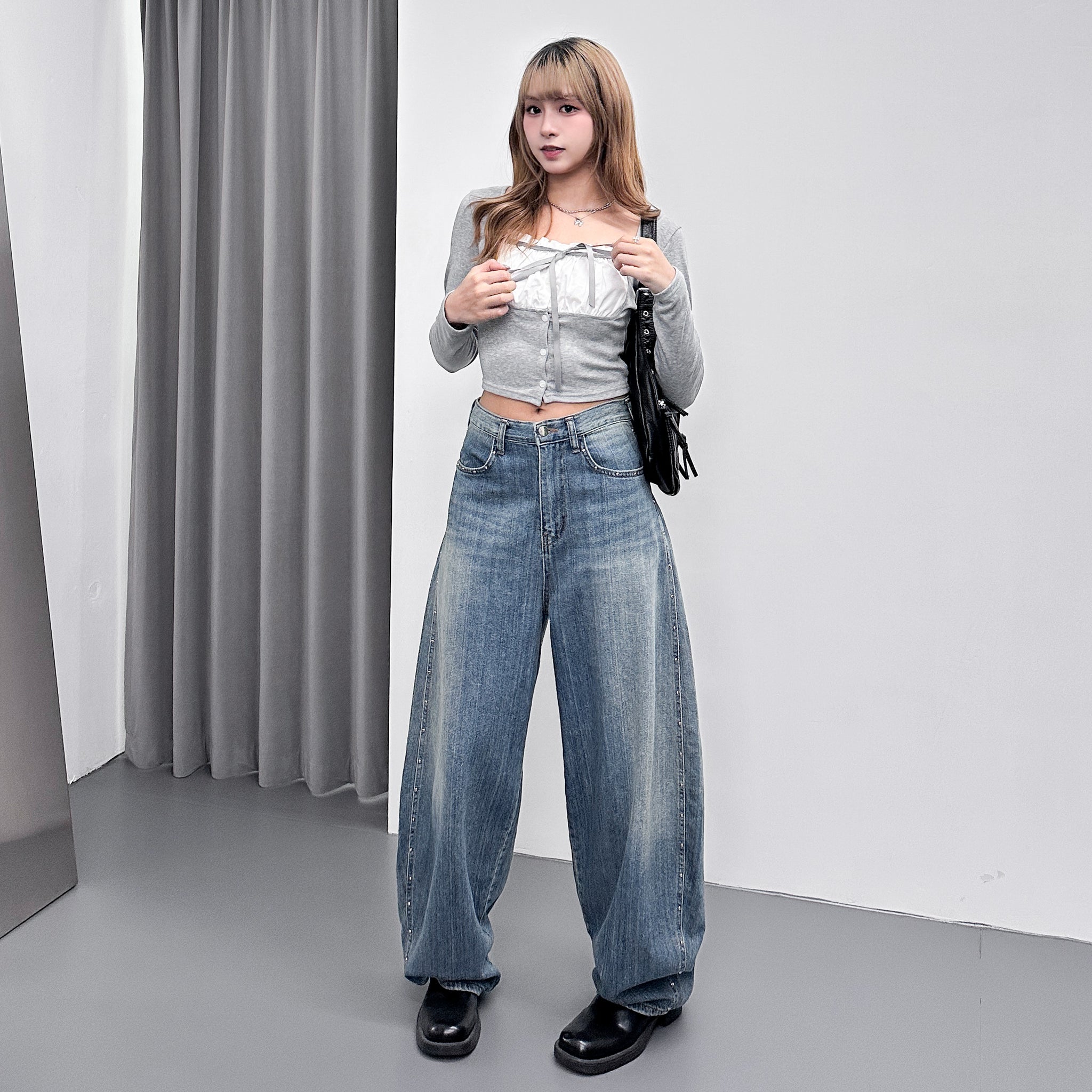 [BEST] SUMMER銀釘SLUB竹節棉輕盈薄款BALLOON DENIM PANTS/ 1色