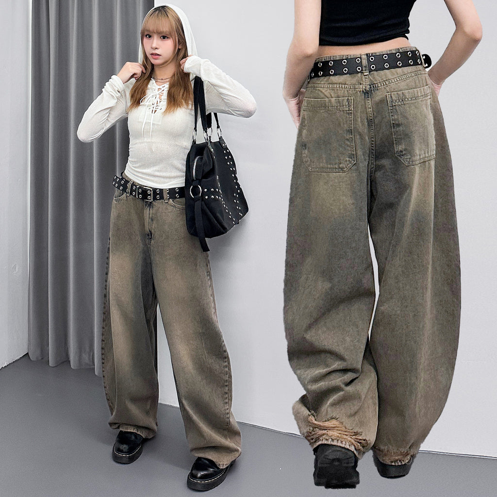 水洗霧面感&後褲腳爛邊WIDE DENIM PANTS/ 1色