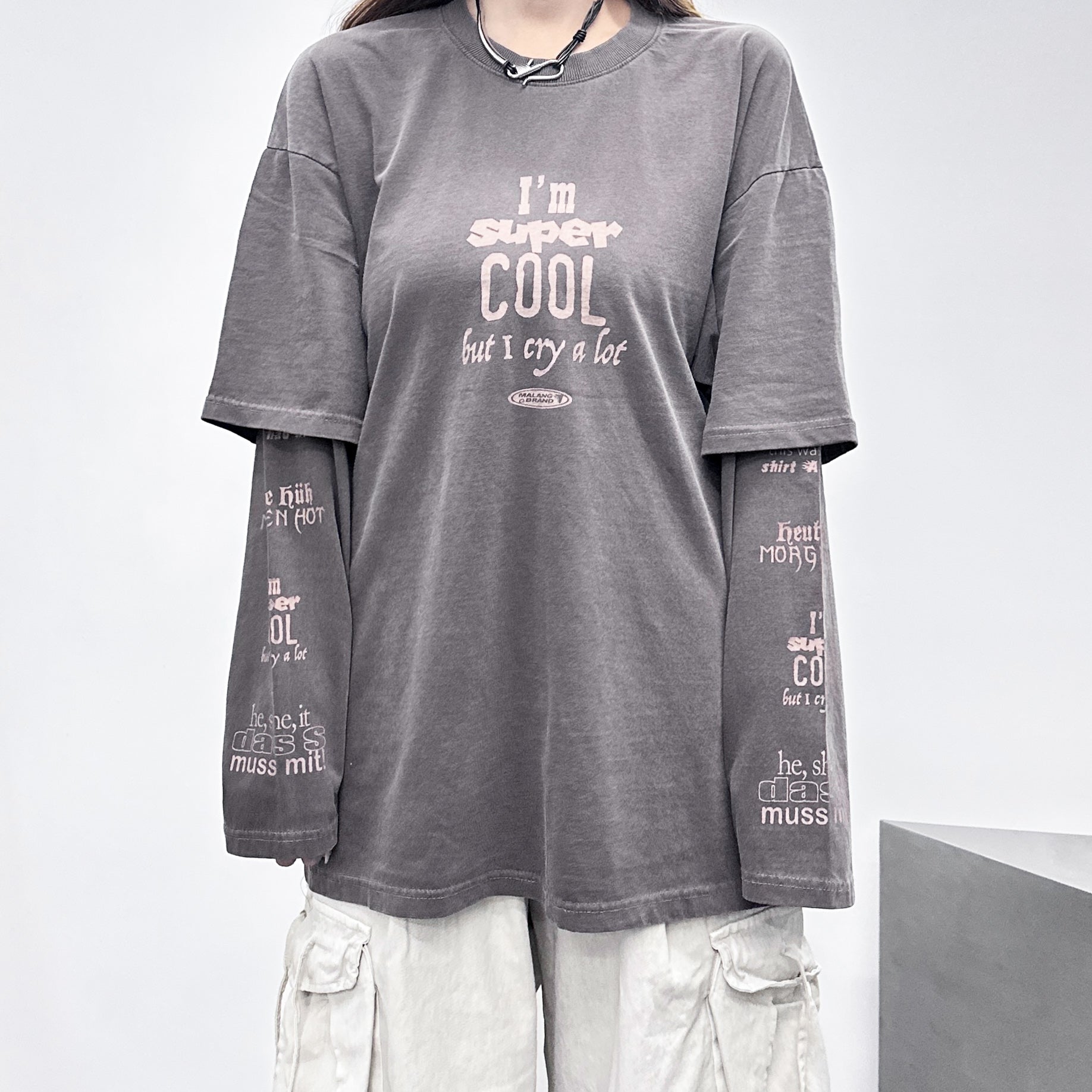 [UNISEX] 水洗假兩件I'M SUPER COOL BUT I CRY A LOT/ 2色