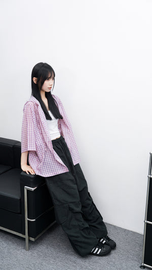 SUMMER CHECKED BUTTON-UP HOODED SHIRT/ 1色