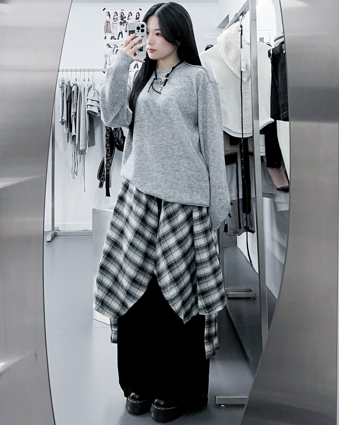 [UNISEX] 假兩件棉褲DOUBLE LAYER CHECK SWEATPANTS/ 2色