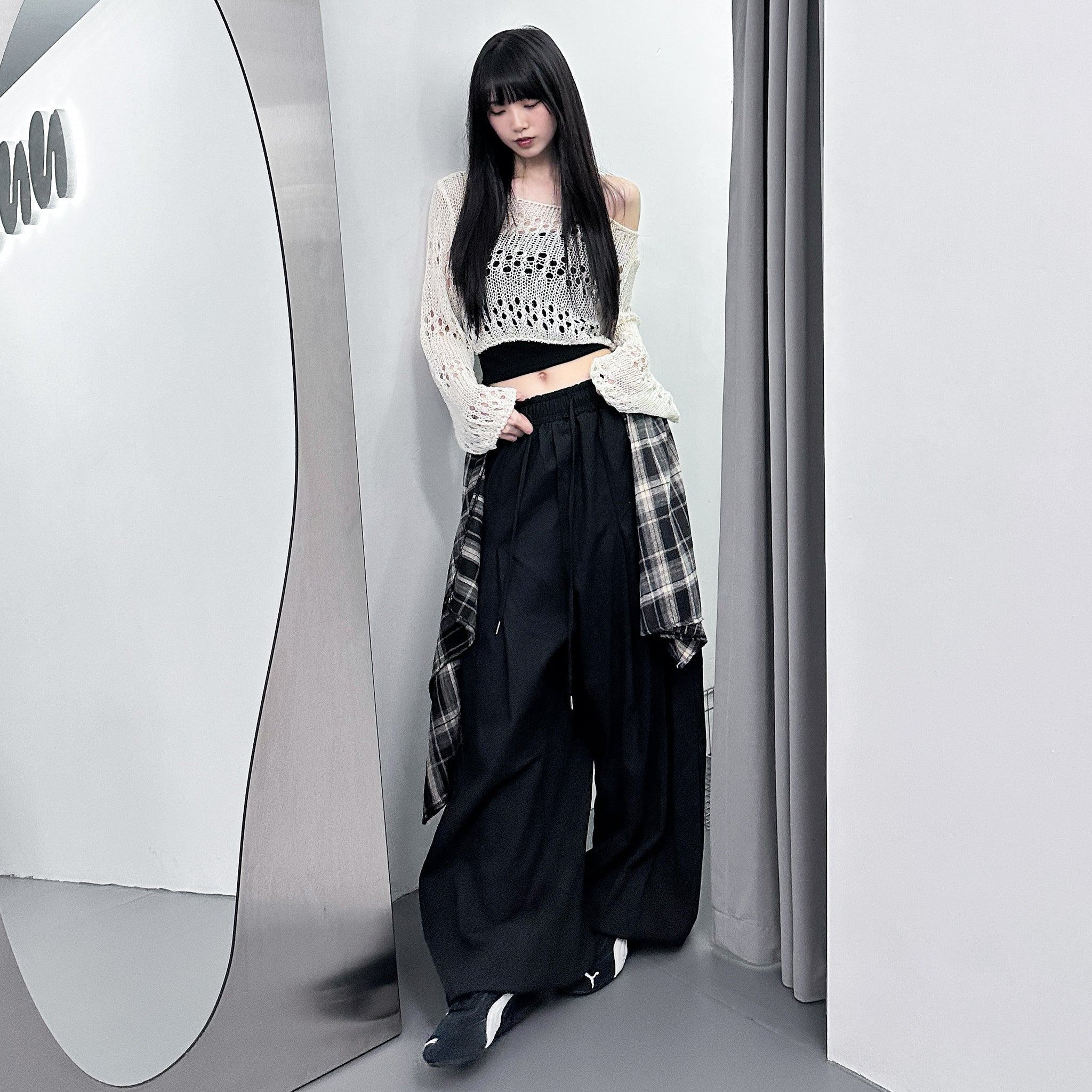 [UNISEX] 假兩件DOUBLE LAYER CHECK PANTS/ 2色
