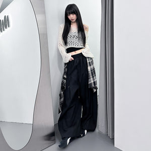 [UNISEX] 假兩件DOUBLE LAYER CHECK PANTS/ 2色