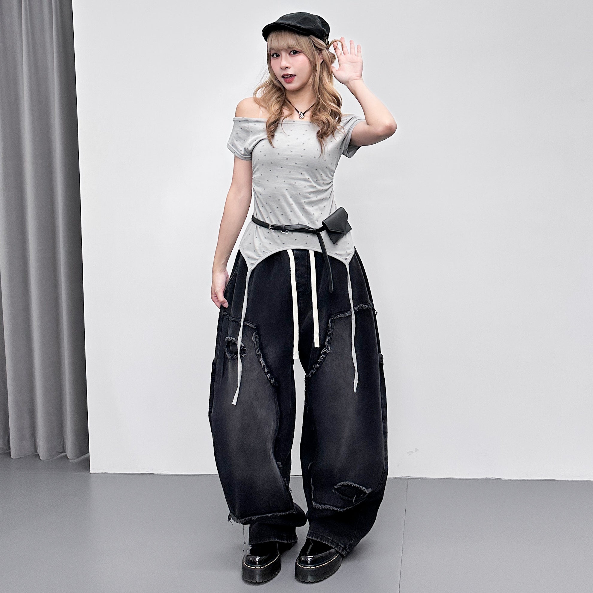 [韓妹必備] 2WAY STARS BOAT-NECK TEE/ 3色