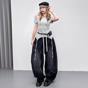 [韓妹必備] 2WAY STARS BOAT-NECK TEE/ 3色