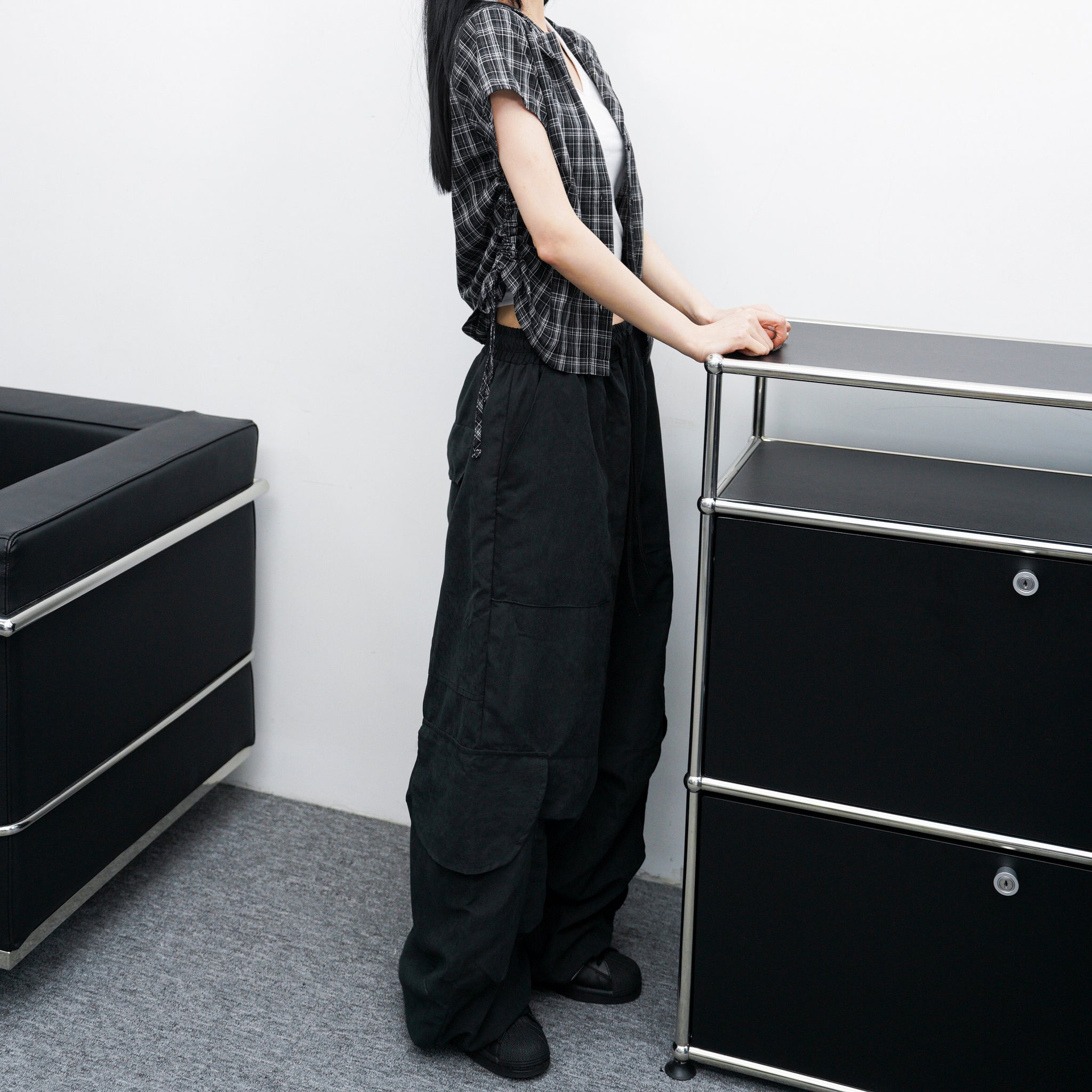 UNISEX霧面感WIDE PIN-TUCK CARGO PANTS/ 2色